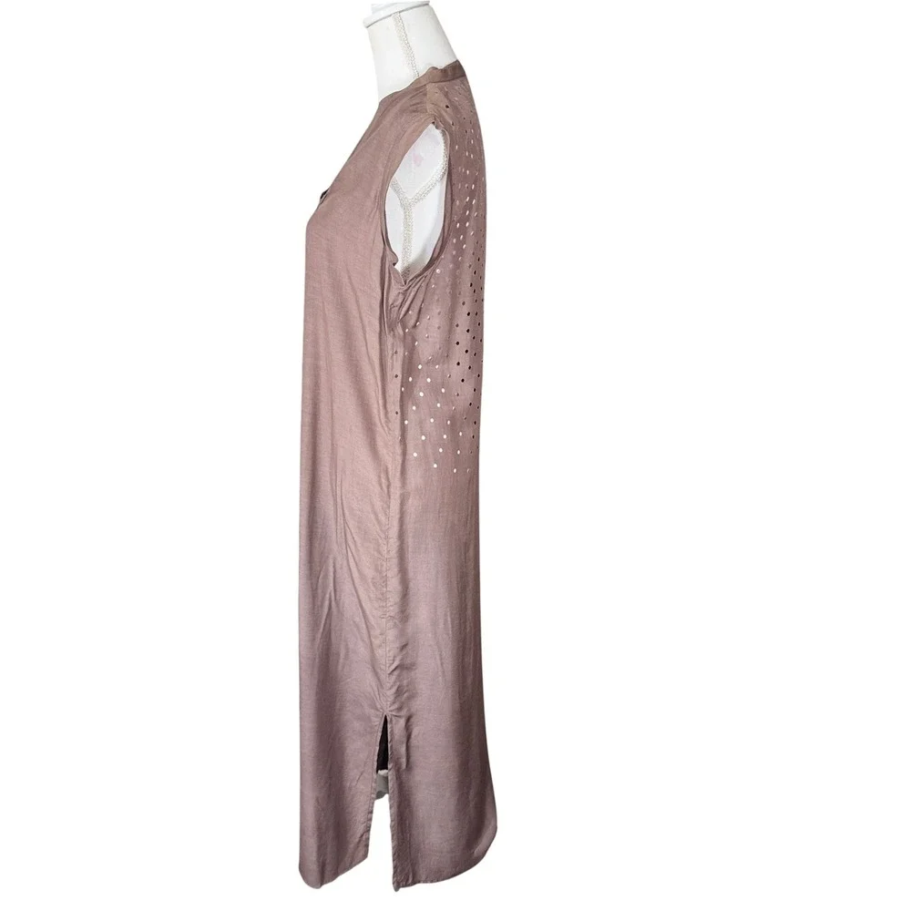 Matta Women's Brown Cotton Silk Eyelet Back Sleeveless Maxi Shift Dress Large - Picture 8 of 12